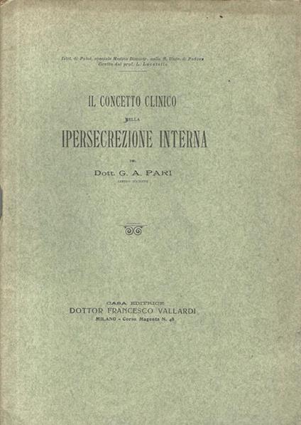 Il concetto clinico nella ipersecrezione interna - copertina