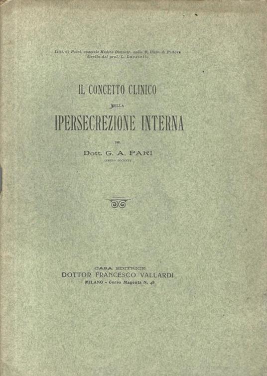Il concetto clinico nella ipersecrezione interna - copertina