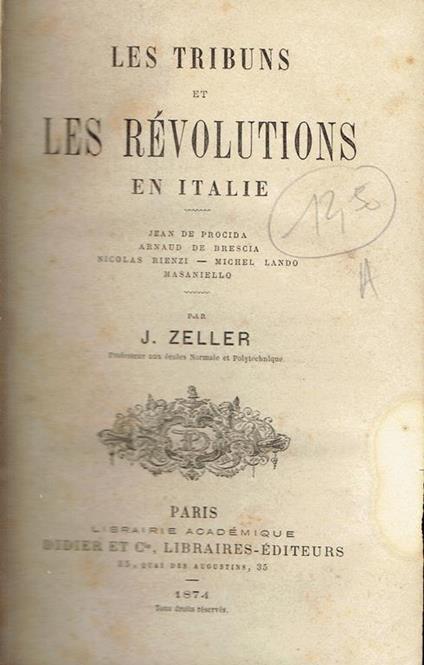Les tribuns et les révolutions en Italie - J. Zeller - copertina