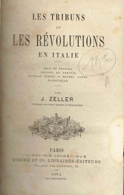 Les tribuns et les révolutions en Italie - J. Zeller - copertina