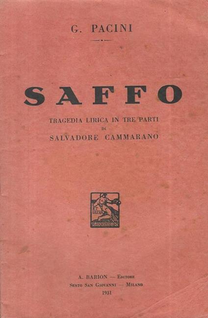 Saffo. Tragedia lirica in tre parti - copertina