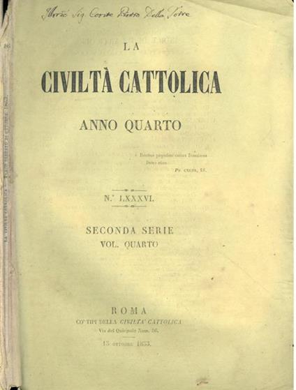 La Civiltà Cattolica 1853 - copertina