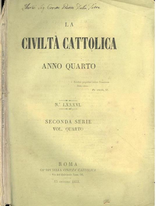 La Civiltà Cattolica 1853 - copertina
