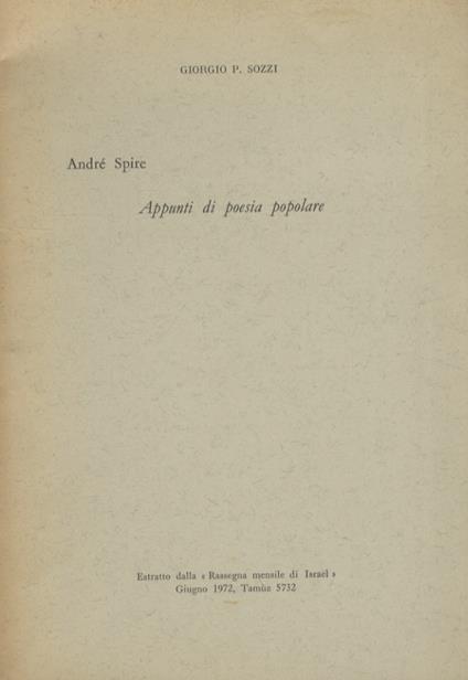 André Spire. Appunti di poesia popolare - copertina