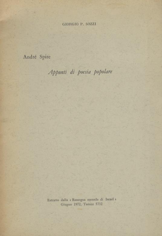 André Spire. Appunti di poesia popolare - copertina