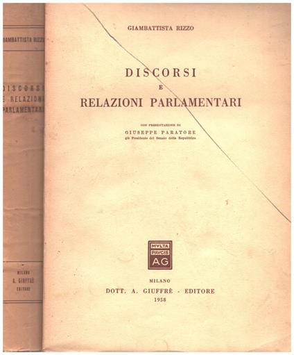 Discorsi e relazioni parlamentari - Giambattista Rizzo - copertina