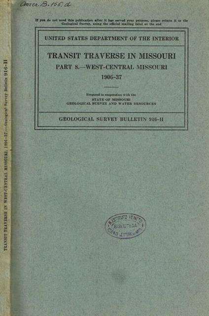 Transit traverse in missouri. Part 8.-West-Central Missouri 1906-37 - copertina