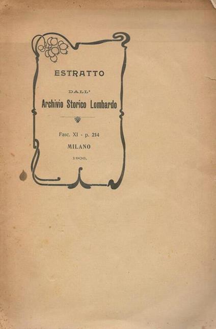 Estratto dall’Archivio Storico Lombardo-Fasc. XI - copertina