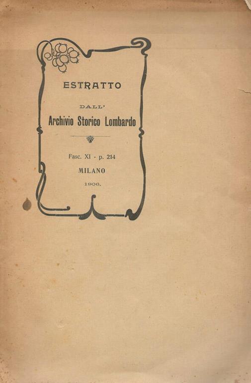 Estratto dall’Archivio Storico Lombardo-Fasc. XI - copertina