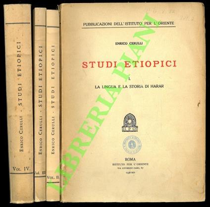 Studi etiopici. Vol. I: La lingua e la storia di Harar - Vol. II: La lingua e la storia dei Sidamo. vol. III: Il linguaggio dei Giangerò ed alcune lingue Sidama dell'Omo - Vol. IV: La lingua Caffina - copertina