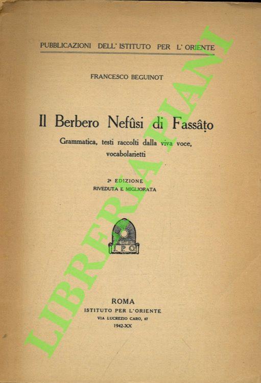 Il berbero Nefusi di Fassato. Grammatica, testi raccolti dalla viva voce, vocabolarietti - copertina
