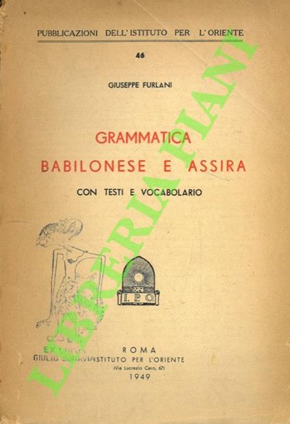 Grammatica babilonese e assira. Con testi e vocabolario - copertina