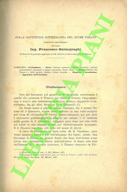 Sulla continuità sotterranea del fiume Timavo - copertina
