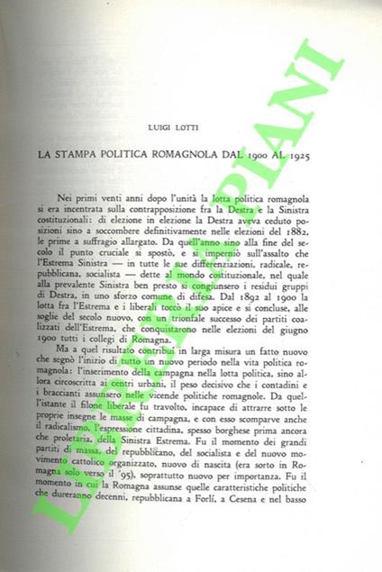 La stampa politica romagnola dal 1900 al 1925 - Luigi Lotti - copertina