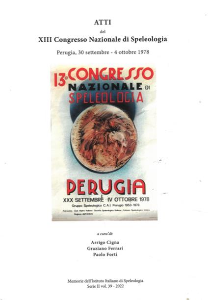 Atti del XIII Congresso Nazionale di Speleologia. Perugia, 30 settembre - 4 ottobre 1978 - copertina