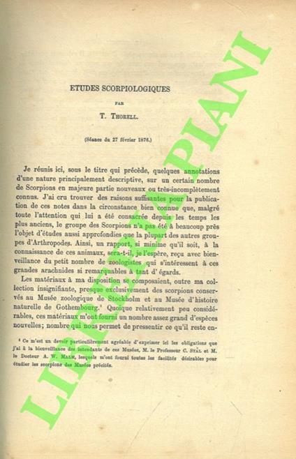 Etudes scorpiologiques - copertina