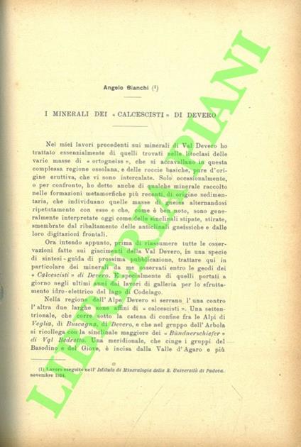 I minerali dei “calcesisti” di Devero - Angelo Bianchi - copertina