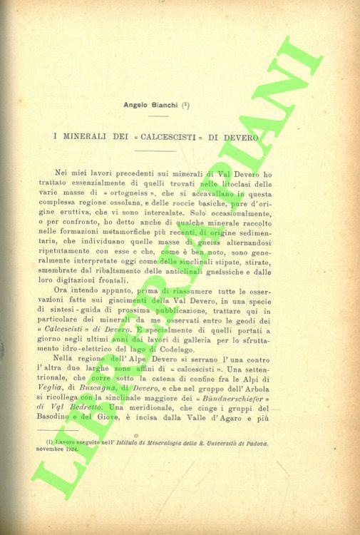 I minerali dei “calcesisti” di Devero - Angelo Bianchi - copertina