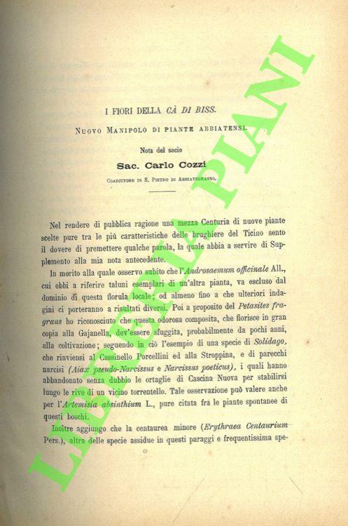 I fiori della Ca' di Biss. Nuovo manipolo di piante abbiatensi - Carlo Cozzi - copertina