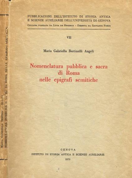 Nomenclatura pubblica e sacra di Roma nelle epigrafi semitic - copertina
