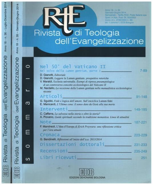 Rivista di Teologia dell'Evangelizzazione - 2014 - copertina