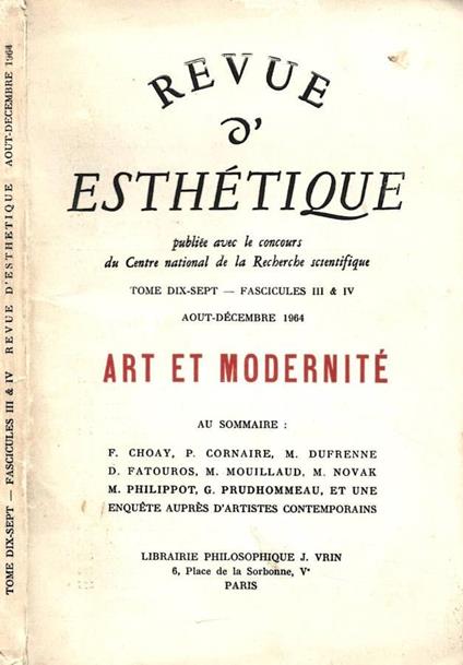 Revue d'Esthétique publiée avec le concours du Centre nation - copertina