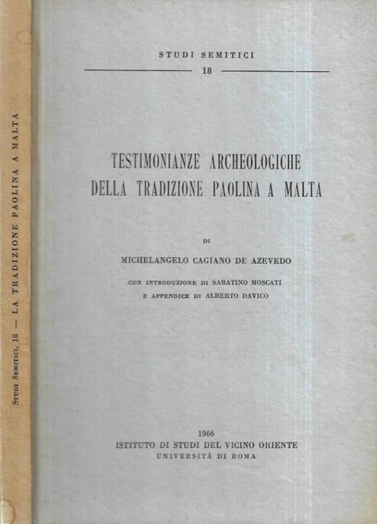 Testimonianze archeologiche della tradizione paolina a Malta - Michelangelo Cagiano de Azevedo - copertina