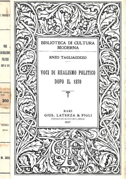 Voci di Realismo politico dopo il 1870 - Enzo Tagliacozzo - copertina