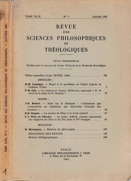 Revue des sciences philosophiques et theologiques tomo XLIX - copertina