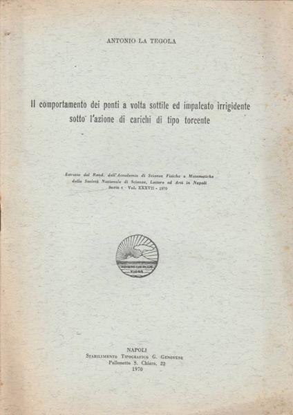 Il comportamento dei ponti a volta sottile ed impalcato irri - Antonio La Tegola - copertina