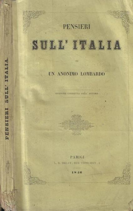 Pensieri sull'Italia - Anonimo lombardo - copertina