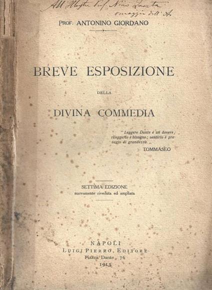 Breve esposizione della Divina Commedia - copertina