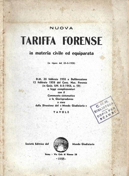 Nuova tariffa forense in materia civile ed equiparata - copertina