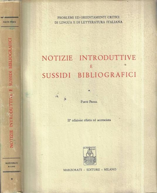 Notizie introduttive e sussidi bibliografici parte prima - copertina