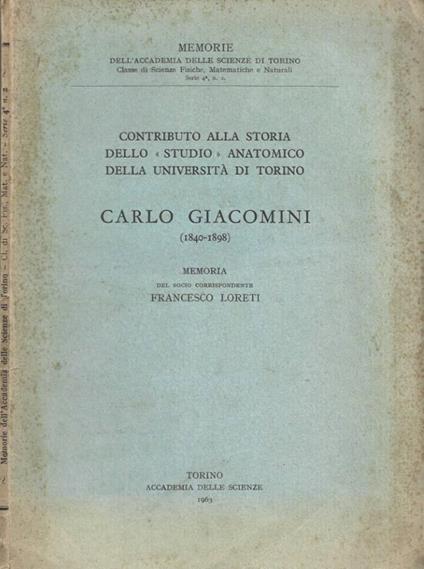 Contributo alla storia dello " Studio " anatomico della Univ - Francesco Loreti - copertina