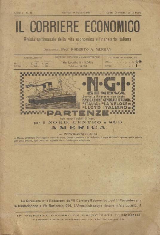 Il Corriere Economico n. 21 Anno 1916 - copertina