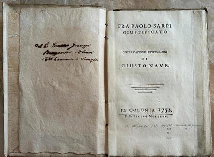 Fra Paolo Sarpi Giustificato. Dissertazione Epistolare - copertina