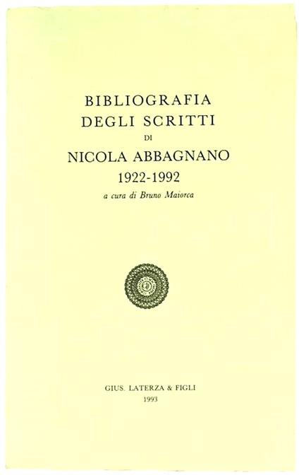 Bibliografia degli scritti di Nicola Abbagnano 1922-1992 - copertina