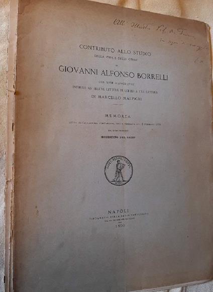 Contributo Allo Studio Della Vita e Delle Opere di Giovanni Alfonso Borrelli - copertina