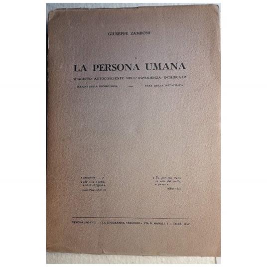 La Persona Umana - Giuseppe Zamboni - copertina