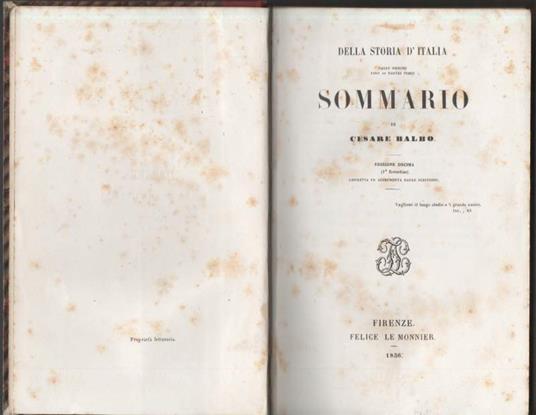 Della Storia D'italia Dalle Origini Ai Nostri Giorni  - Cesare Balbo - copertina