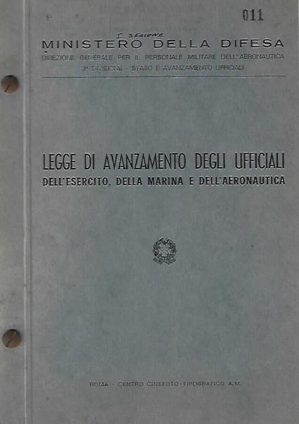 Legge di avanzamento degli Ufficiali, dell'Esercito, della Marina e dell'Aereonautica - copertina