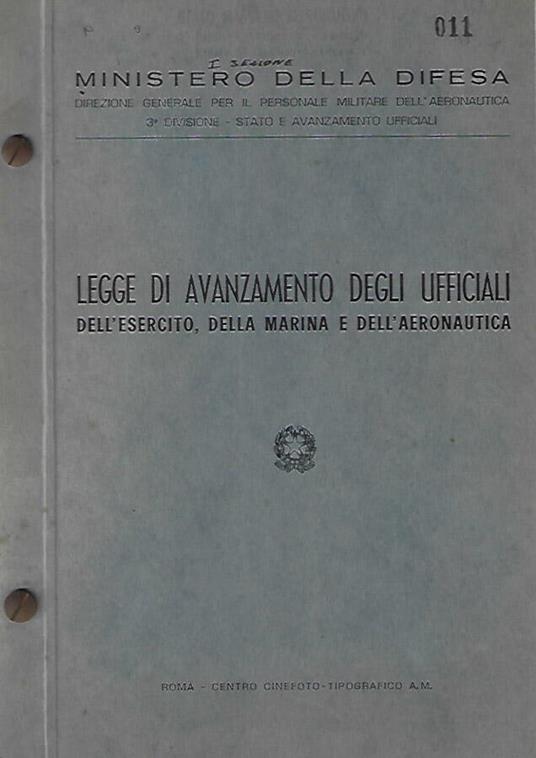 Legge di avanzamento degli Ufficiali, dell'Esercito, della Marina e dell'Aereonautica - copertina