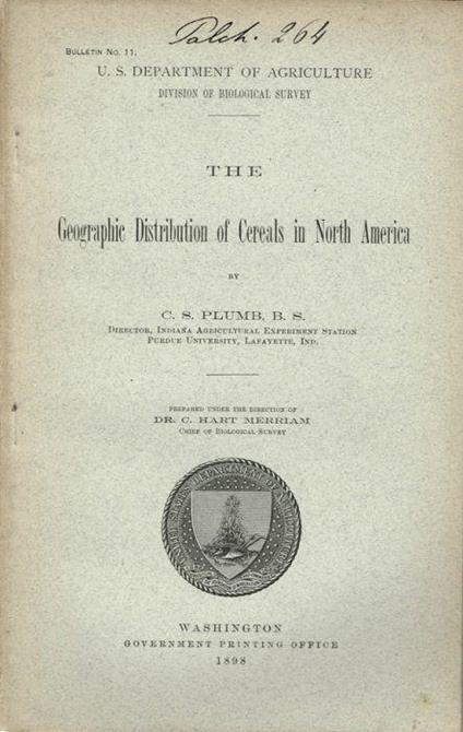 Geographic Distribution of Cereals in North America di: C. S. Plumb - copertina