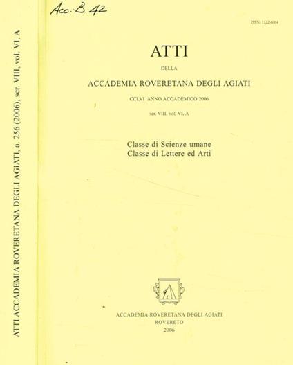 Atti della accademia roveretana degli agiati Serie VIII,Vol.VI,A anno 2006 - G. Valerio Catullo - copertina