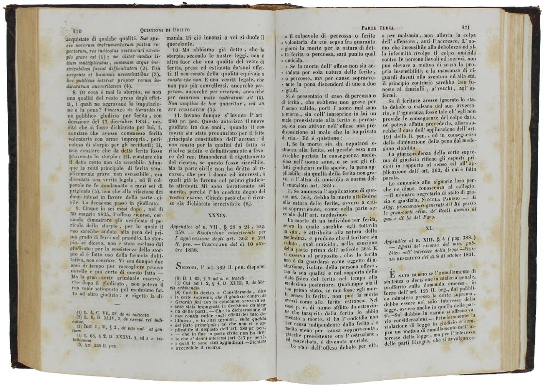 QUISTIONI DI DRITTO TRATTATE NELLE CONCLUSIONI, NE' DISCORSI ED IN ALTRI SCRITTI LEGALI. - Nicolini Niccola. - Vincenzo Mansi, - 1844