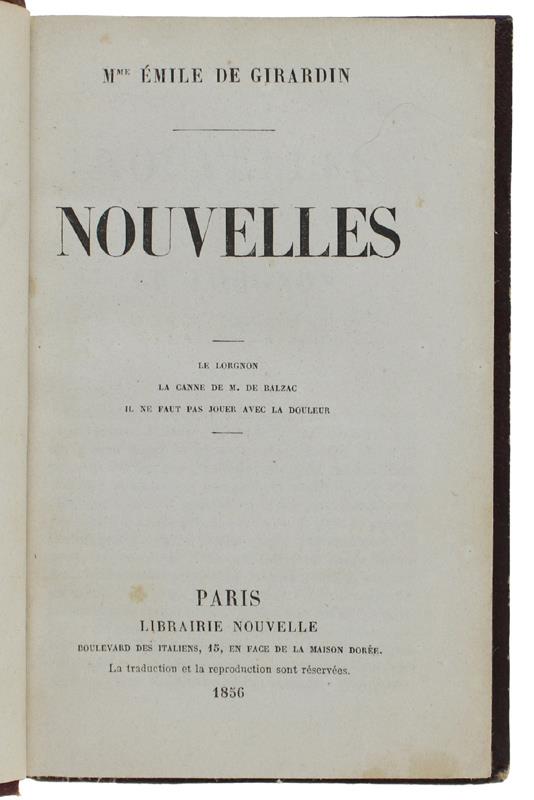 NOUVELLES. Le lorgnon - La Canne de M.de Balzac - Il ne faut pas jouer avec la douleur - copertina