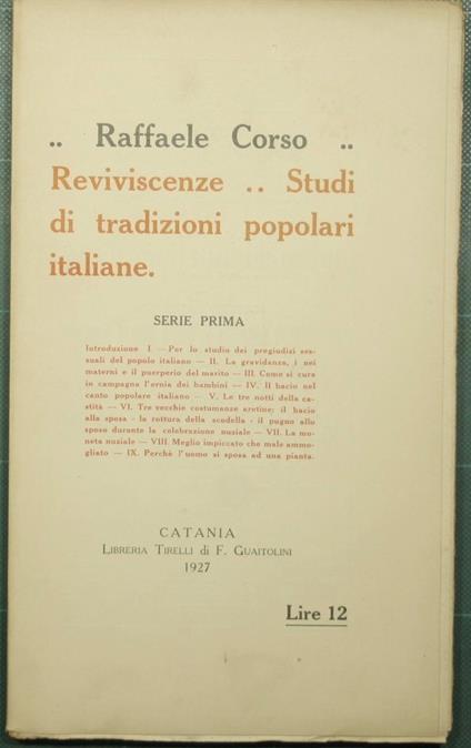 Reviviscenze - Studi di tradizioni popolari italiane - Raffaele Corso - copertina