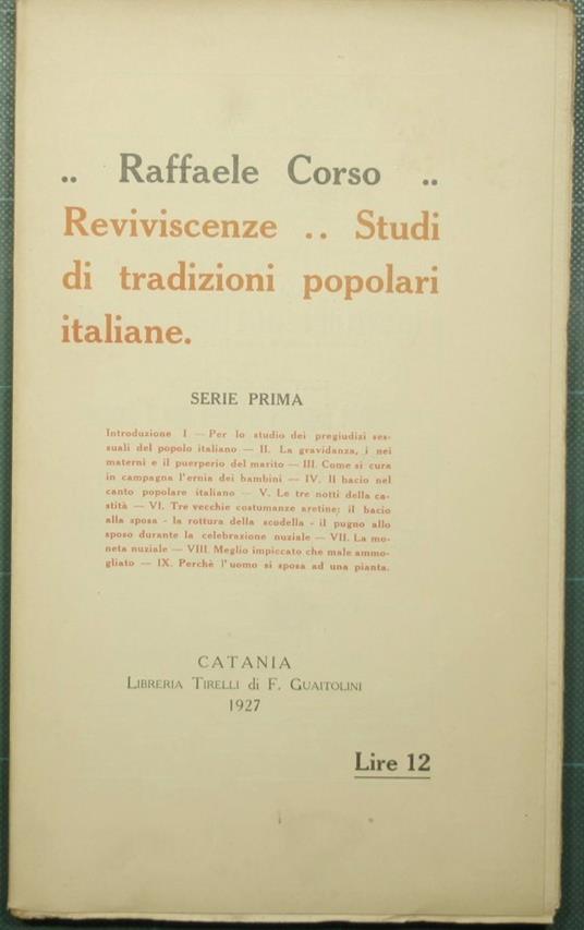 Reviviscenze - Studi di tradizioni popolari italiane - Raffaele Corso - copertina