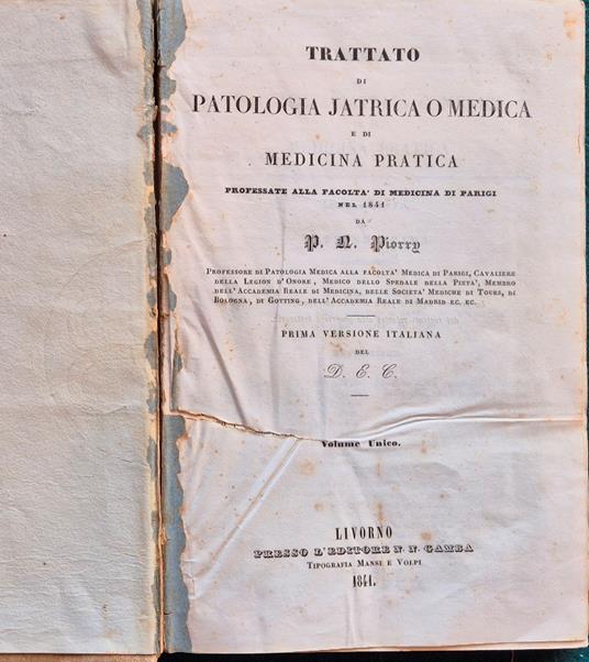 Trattato di patologia jatrica o medica e di medicina pratica - copertina